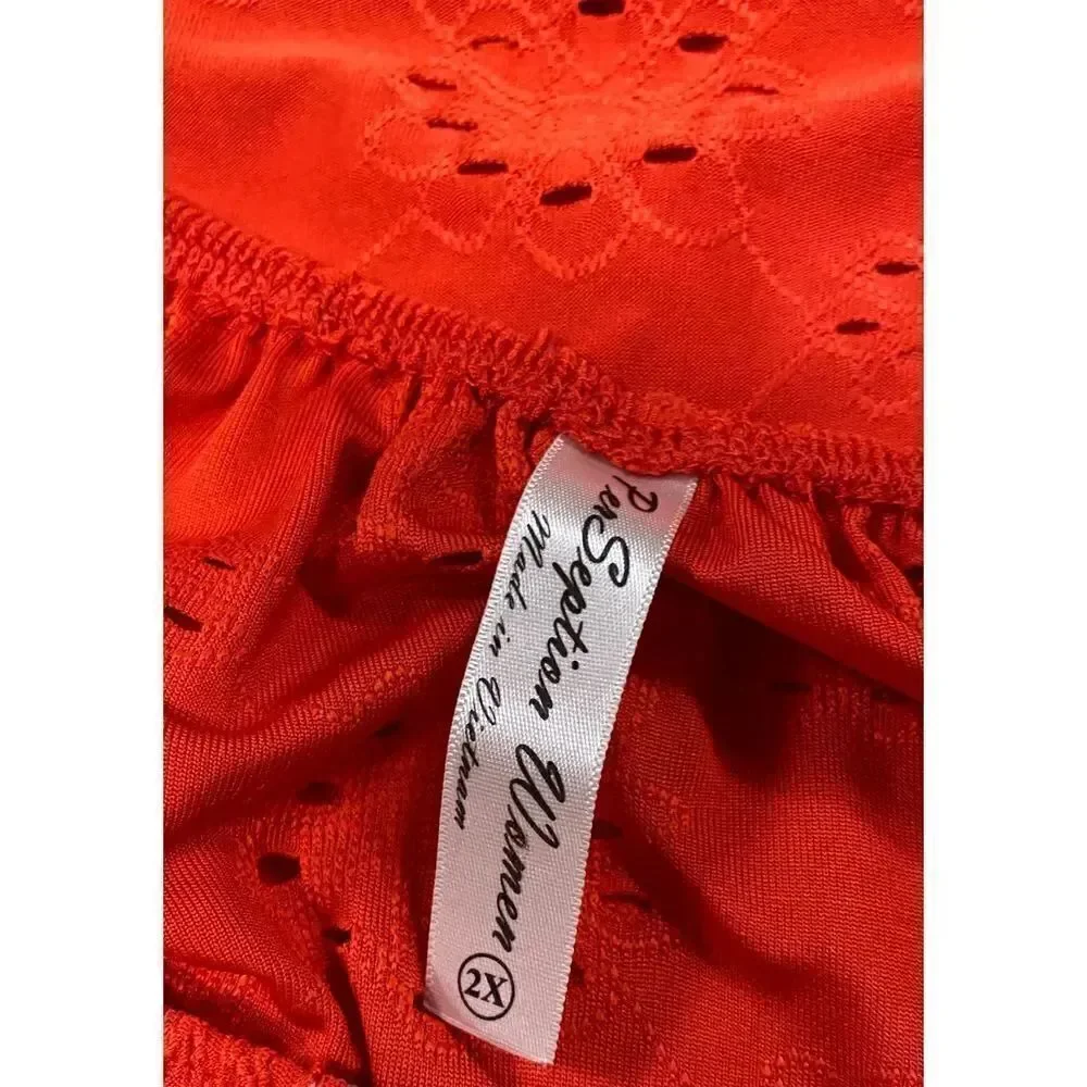 Per Seption Red Ruffle Sleeve Eyelet Top Size 2X NWOT